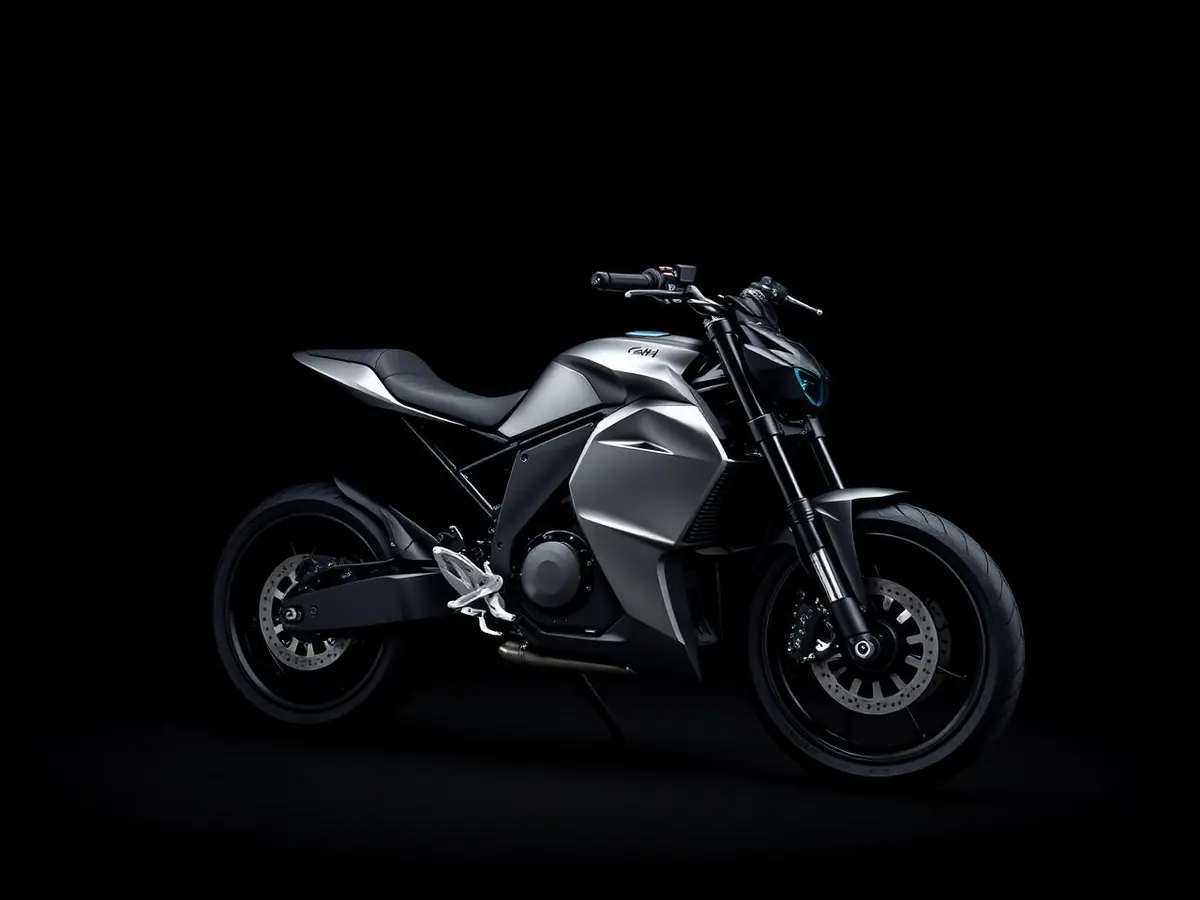 Electric motorcycle on a UK road at dusk