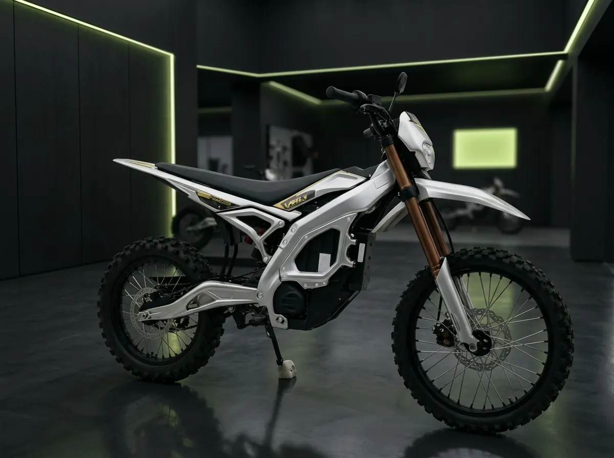 Velimotor Havocker Off-Road electric dirt bike photographed against a dark graphite studio backdrop