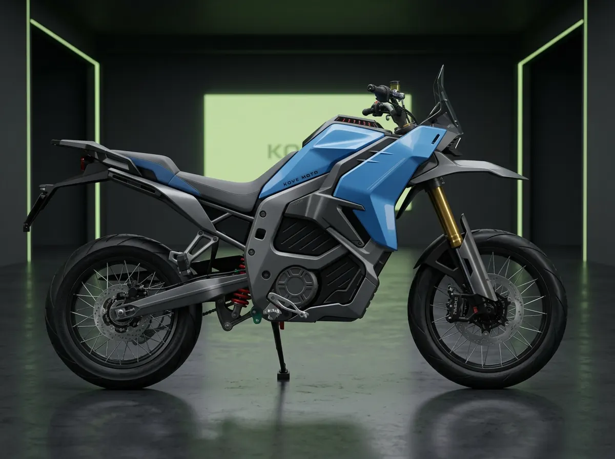 Velimotor VGX9 45kW electric motorcycle photographed against a dark graphite studio backdrop